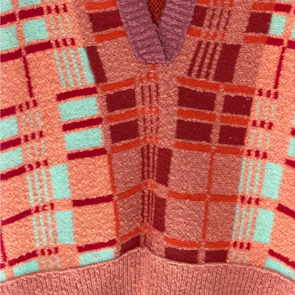Free People Multicolor Plaid V-Neck Sweater - Picture 3 of 9